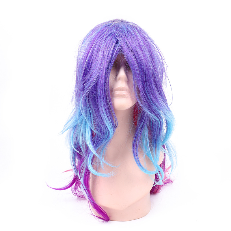Direct sales of gradient anime cosplay wigs from the manufacturer, long curly hair, high-temperature silk decorative props, easy-to-manage wig head covers detail image 2