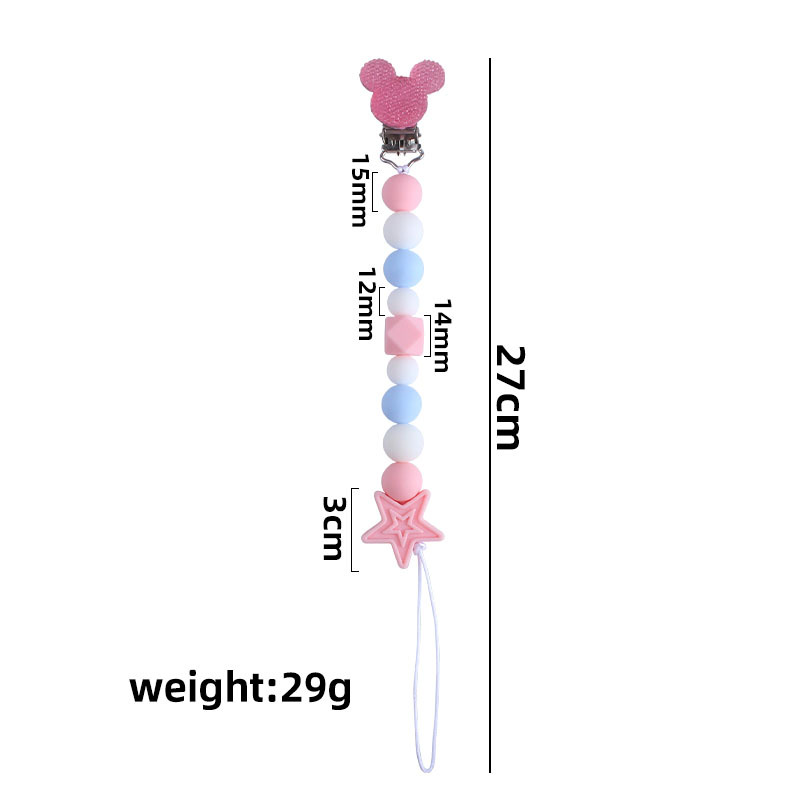 Nuevo clip de chupete Mickey relajante de silicona estrella de cinco puntas mordedor bebé de silicona molar juguete mordedor chupete cadena
