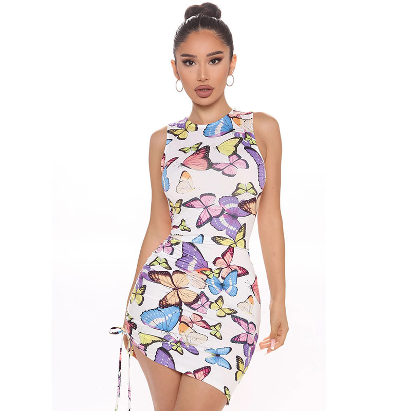 printing butterfly backless sleeveless dress NSHBG123302