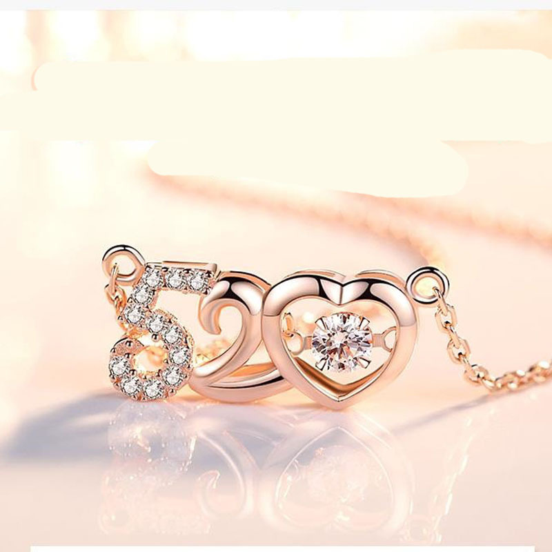 520项链女锁骨链我爱你个性网红跳动的心抖音吊坠七夕仿银饰品