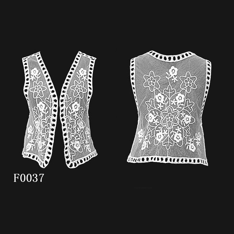 新款女装配饰百搭蕾丝刺绣马甲短袖绣花钩花背心水溶性辅料现货
