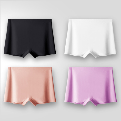 Ice silk seamless underwear for women, cotton crotch boxer briefs, women's safety pants with four corners anti-exposure, summer thin style without curling