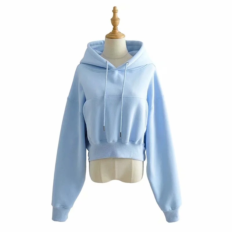 Solid Color Short Hoodie Sweater NSHS61560