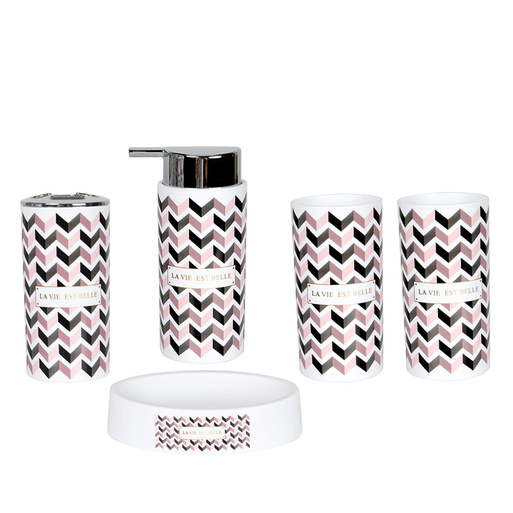 Baño de 5 piezas de cepillo de dientes taza de cepillo de dientes soporte de cepillo de dientes botella de desinfectante para manos de limpieza para el hogar de baño de limpieza impresión de 5 piezas