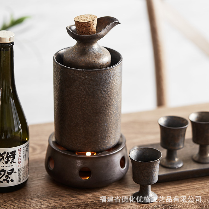 Japanese-style Wine Warmer Huadiao Wine Yellow Wine Warmer Pot Chinese-style Hot Pot Household Wine Warmer Boiler Pot Antique Wine Set