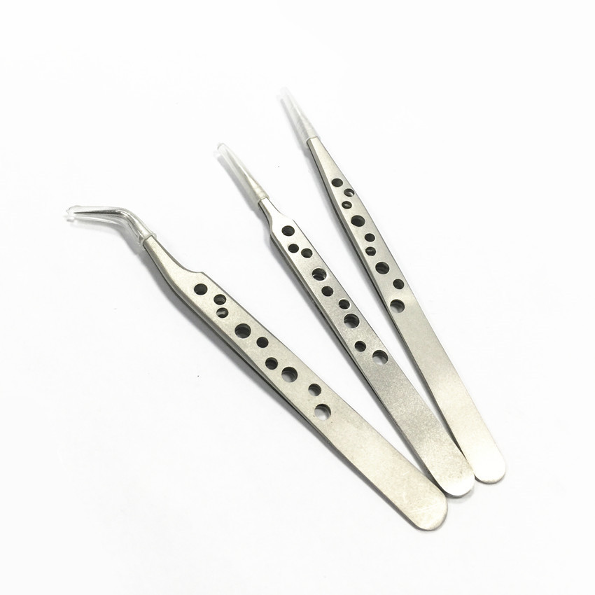 9孔工业镊子  带孔眉毛 美甲美容镊子挑燕窝磨砂 亮光尖头 1.5MM