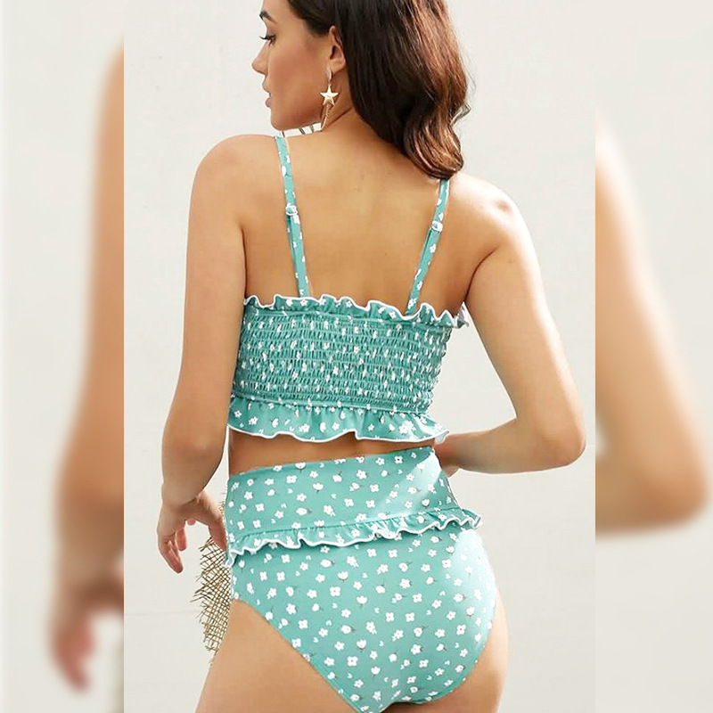 new print multi-needle split high waist swimsuit bikini NSHL23329