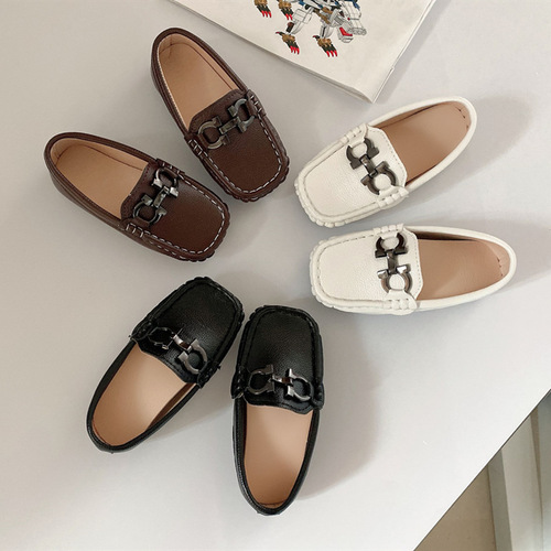 Children's small leather shoes soft sole baby toddler shoes 1-3-7 years old Korean style square toe sewing bag shoes boys' beanie shoes wholesale