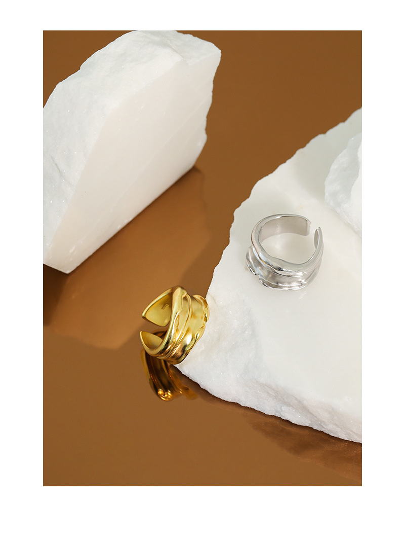 Korean version of ins cold wind minimalist irregular folds wide face S925 sterling silver ring