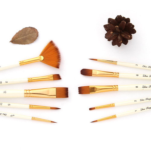 Art painting supplies 10-piece paint brush set, pearl white with fan-shaped nylon hair paint brush, oil paint brush set