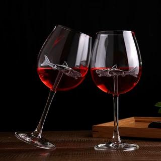 现货批发彩盒保丽龙包装玻璃鲨鱼杯高硼硅葡萄酒杯红酒杯简约造型
