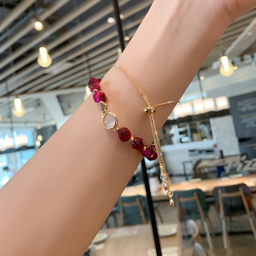 Fashion Tiger Eye Stone Bracelet Women's Korean Style Internet Popular Simple Personality Bracelet 2-Piece Set Adjustable Design Bangle