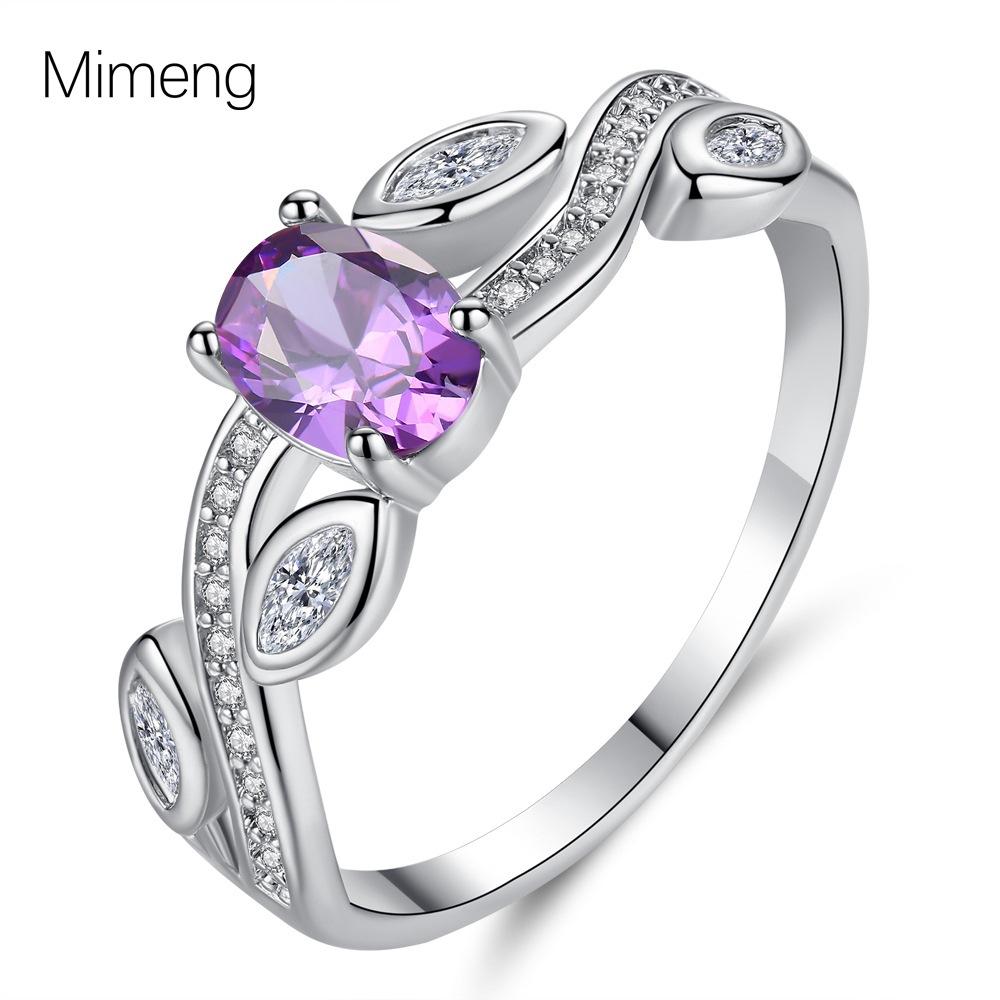Fashion ladies purple zirconium wedding ring couple ring purple zircon leaf-shaped oval zirconium bracelet wish