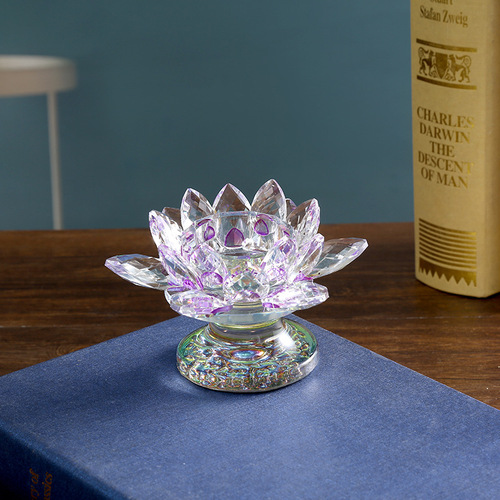 Chinese style tall crystal lotus butter lamp for Buddha white crystal lotus candle lamp holder home Buddhist hall lamp decoration