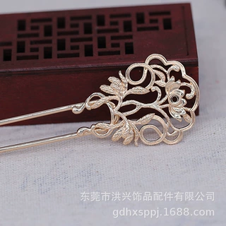 DIY手工饰品配件24K真金铜花草花头U型发簪古风半成品手作B783