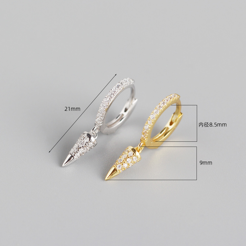 European And American Light Luxury S925 Sterling Silver Geometric Cone Diamond Ear Buckle Silver Earrings display picture 1