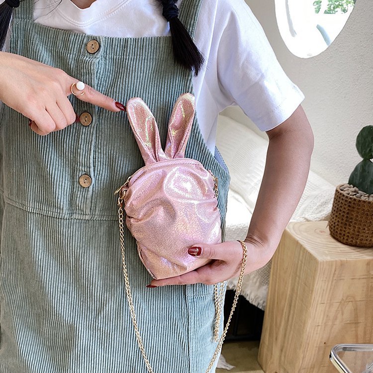 Korean  New Trendy  Cute Cartoon Laser Colorful Girl Cute Funny Rabbit Ears Pu Chain Small Shoulder Bag Mobile Phone Bag Nihaojewelry Wholesale display picture 95