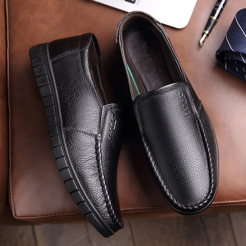 First-layer cowhide middle-aged and elderly men's shoes dad's shoes middle-aged men's single shoes men's breathable soft-soled round-toe casual leather shoes for men
