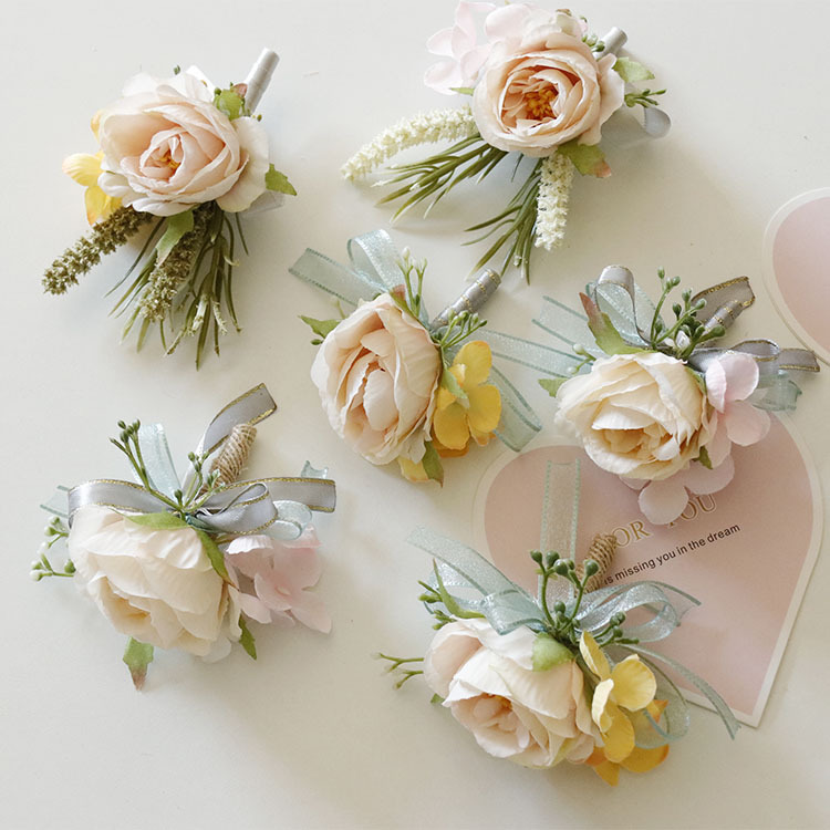 艺雅阁290高端商务庆典胸花结婚用品影楼香槟粉色仿真玫瑰手腕花