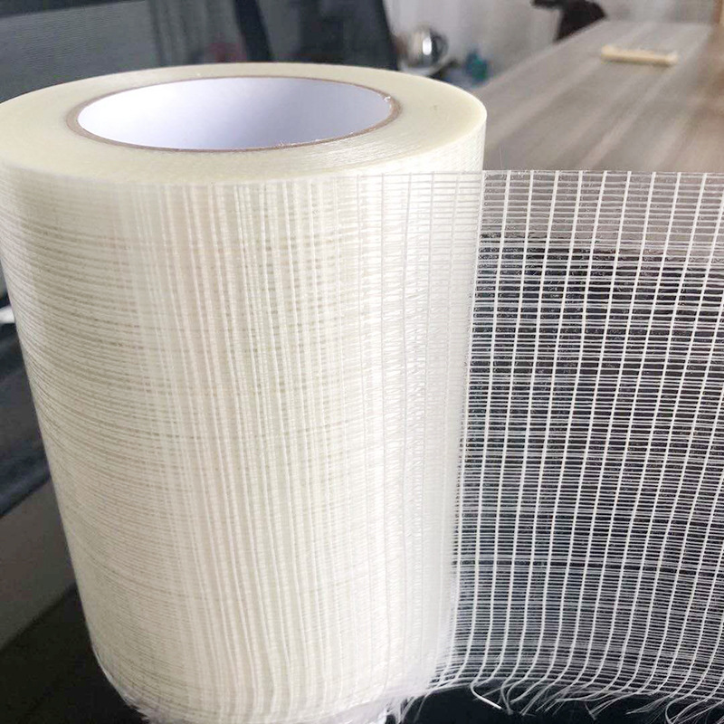 单面玻纤胶带 抗拉耐磨十字条纹玻纤半透明强粘加筋单面网格胶带