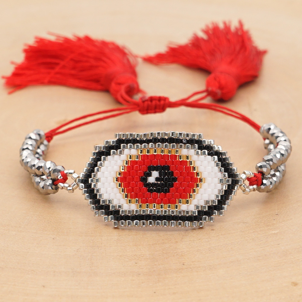 Fashion Ethnic Style Antique Rice Beads Hand-woven Demon Eye Bracelet For Women display picture 7