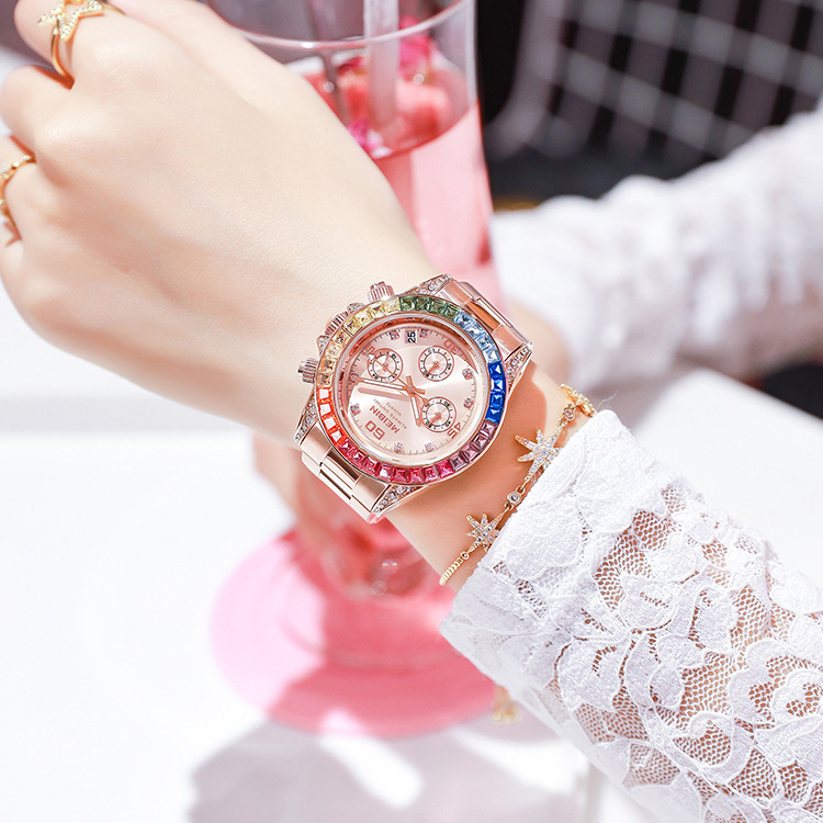 MEIBIN美宾品牌网红ins风彩虹圈时装手表运动风女士腕表M1481