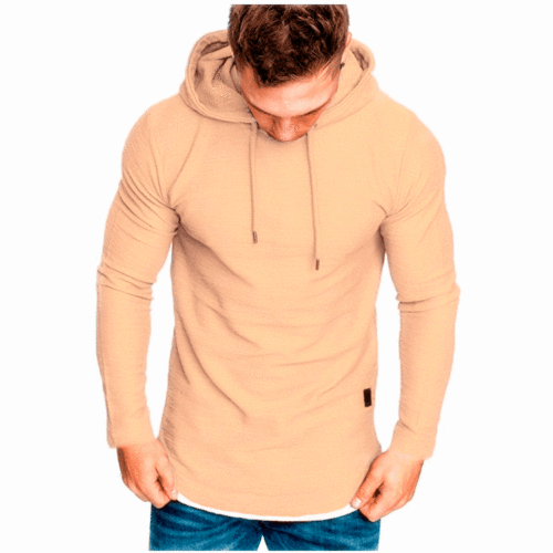New men's casual fashion solid-color hooded long-sleeved T-shirt; summer casual sports long-sleeved T-shirt.