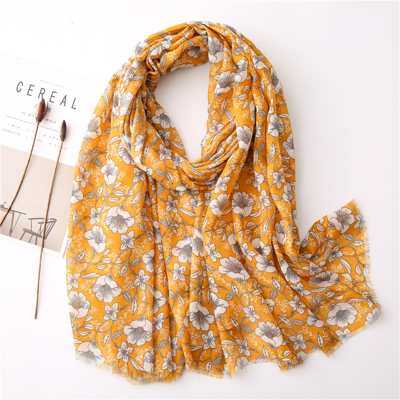 New Spring And Summer Silk Scarf Cotton Linen Gardenia Print Scarf Women Beach Towel Wild Sun Shawl Dual-use display picture 3