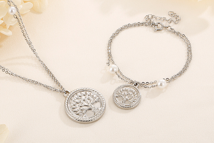 new tree pendent double-layer stainless steel bracelet necklace set wholesale Nihaojewelry