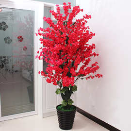 假花鸿运当头仿真植物盆栽桃花办公室假树客厅摆设塑料花居家花卉