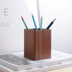 Solid Wood Creative Pen Holder, Black Walnut Wood Desk Storage Box, Simple Japanese Style Study Office Stationery Gift