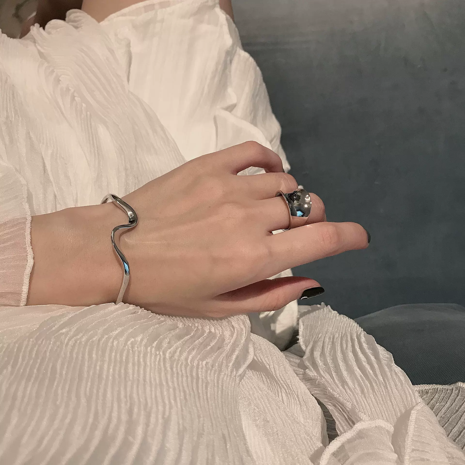 极简ins冷淡风设计气质开口s925纯银手镯女小众网红饰品