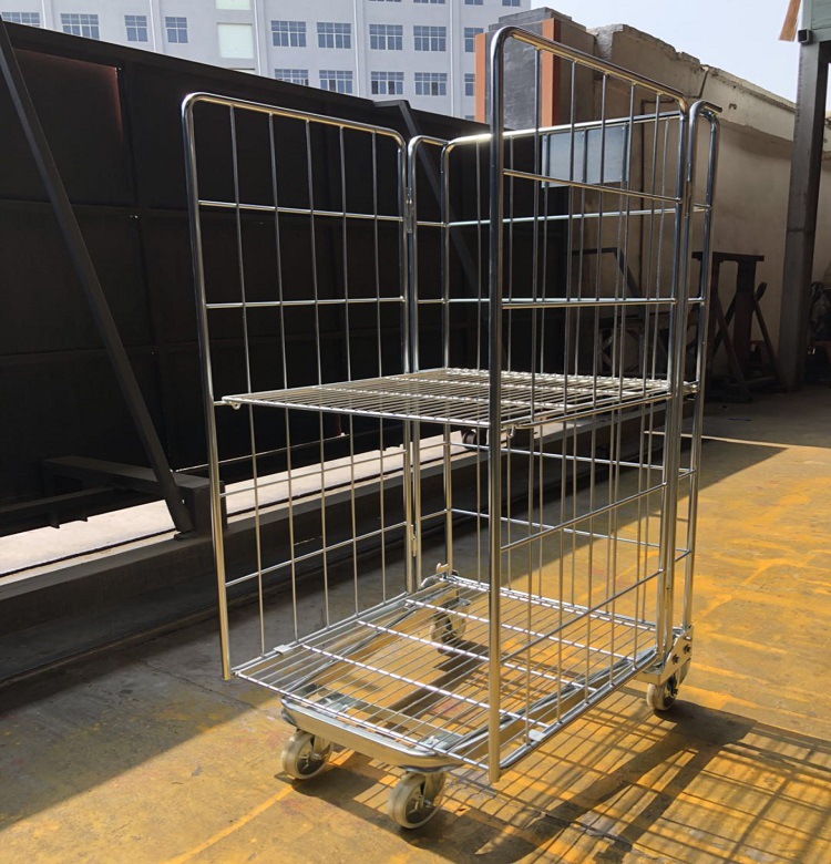 批发折叠插式镀锌物流台车厂家U型底座笼车仓库超市推车仓储笼子