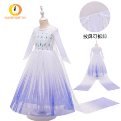 2024 New Western and European Ice Queen Elsa Sparkling Long-Sleeve Performance Children's Dress Princess Skirt Elsa Dress