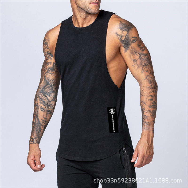 Nuevo verano chaleco flojo hombres Lado derecho etiqueta larga impreso bodybuilding fitness sin mangas de algodón
