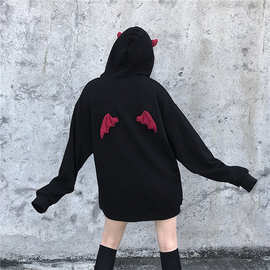 卫衣2023新款女韩版ins原宿风网红黑暗系恶魔小翅膀宽松连帽外套