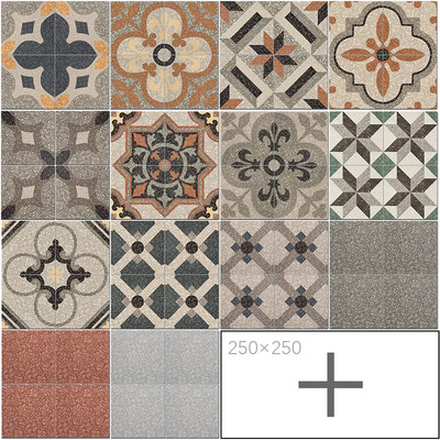 水磨石拼花地砖民宿250×250灰色斑点防滑瓷砖餐厅复古小花砖定做|ru