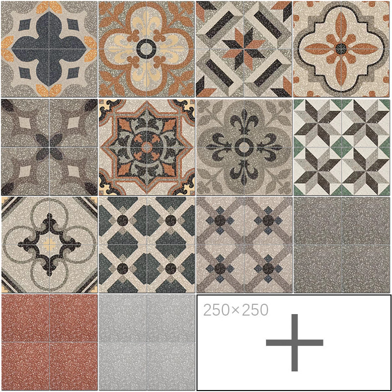 水磨石拼花地砖民宿250×250灰色斑点防滑瓷砖餐厅复古小花砖定做|ru