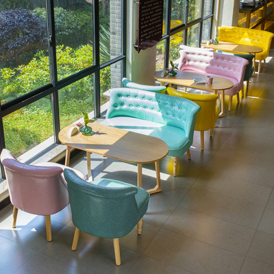 现代甜品奶茶店咖啡厅卡座沙发简约休闲西餐厅售楼处洽谈桌椅组合|ms