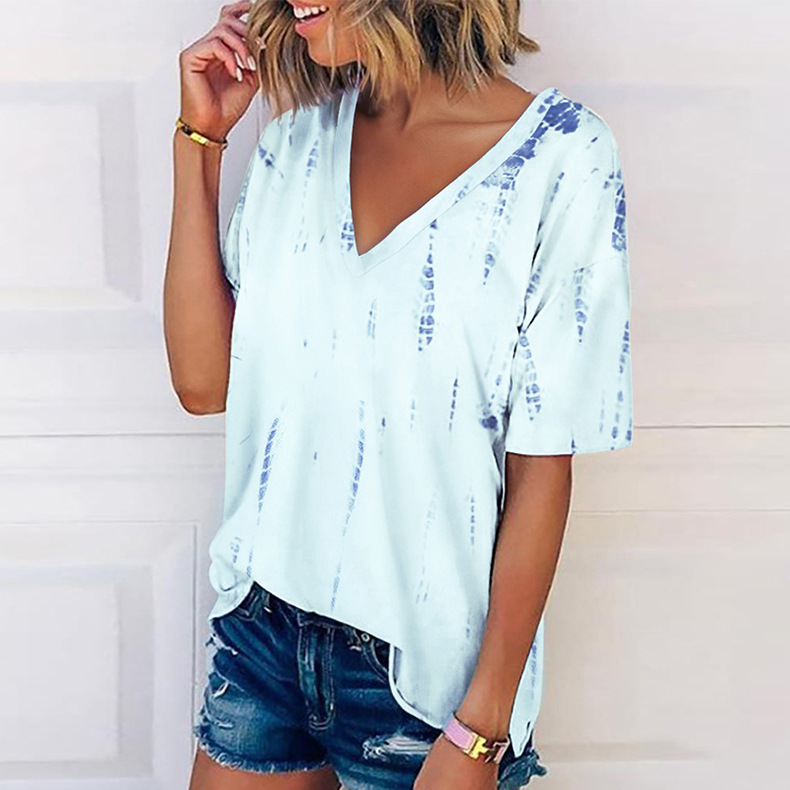 women's loose V-neck printed T-shirt top NSKX8474