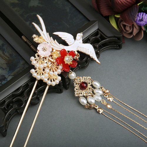 Ancient style headwear, Hanfu headwear, tassels, golden flowers, school performance hair accessories, hairpins, fresh and classical hairpins