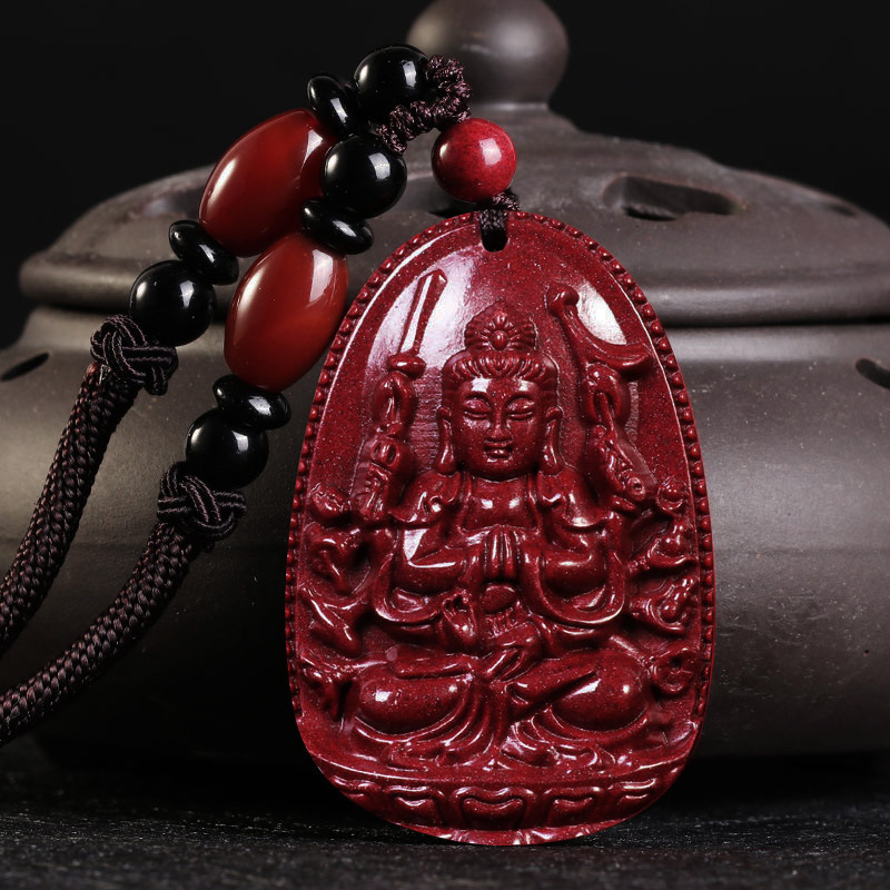 High content Zijin cinnabar crane thousand hand Guanyin ethnic wind turns fell into the shackles of the Buddha necklace