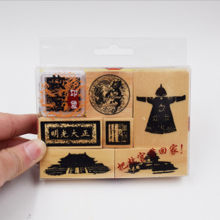 Manufacturer's Wooden Toy Seal with Pictures, Travel Pattern Seal, Retro Handbook DIY Decoration
