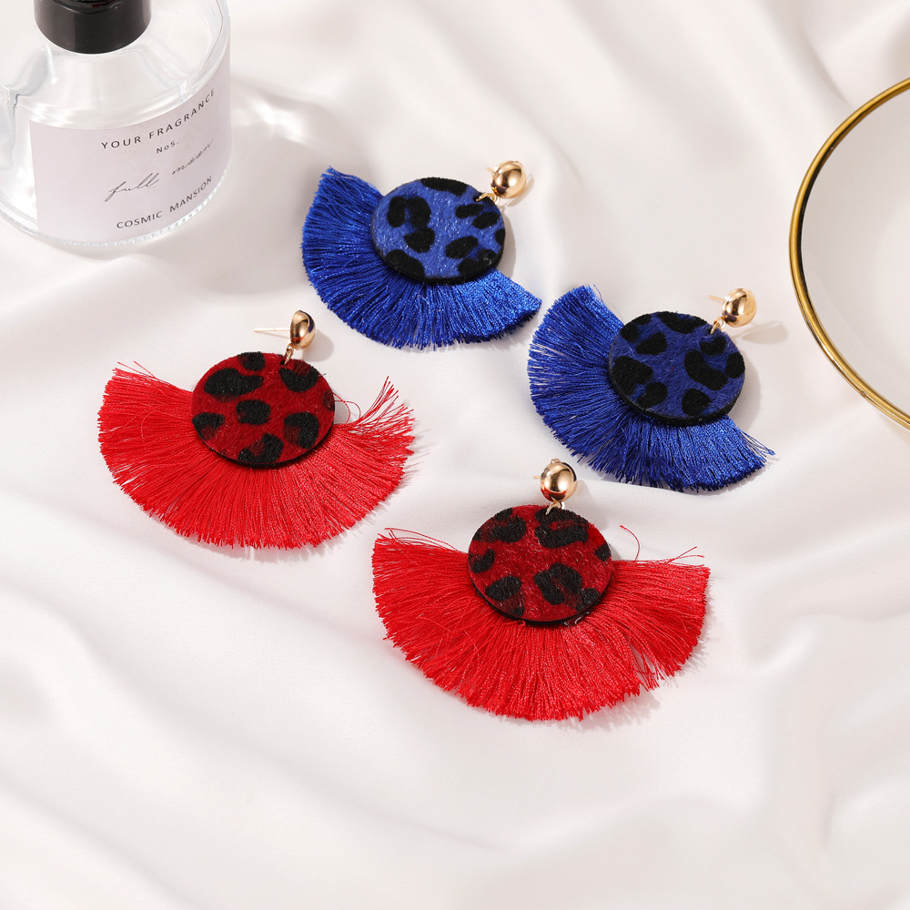 Bohemian retro leopard print tassel earrings