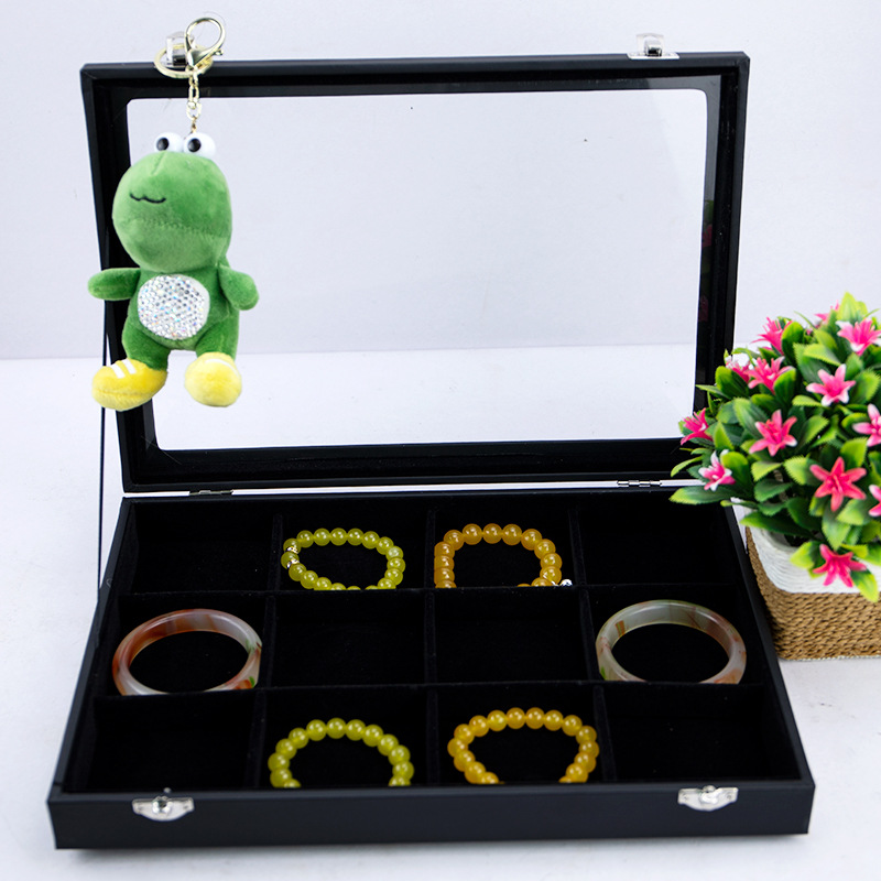 黑色大号12格手镯手链收纳盒批发 带盖防尘饰品收纳盒子