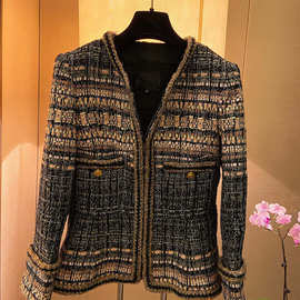 深圳南油原单工厂私渠2021精品女装批发重工编织花呢气质名媛外套