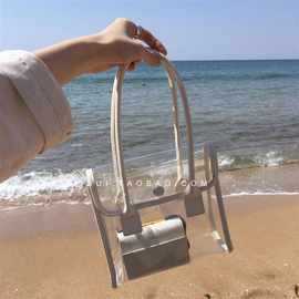 透明小包包女2022新款夏日搭配洋气PU皮拼接手提包ins拍照沙滩包