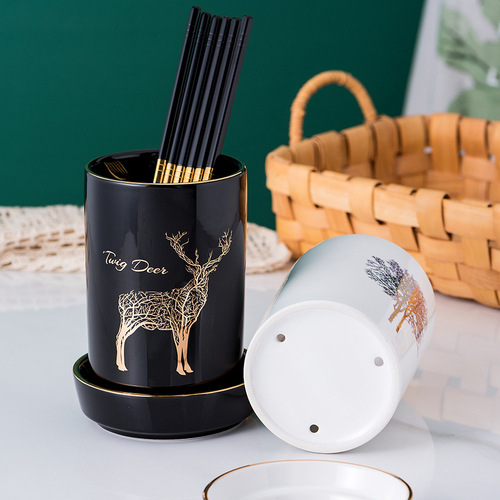 Household ceramic chopstick barrel large capacity single barrel draining mildew-proof chopstick basket chopstick cage kitchen storage box rack commercial