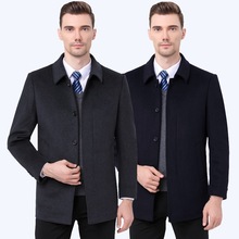冬季新款双面呢中年男士翻领羊毛呢大衣中长款风衣休闲羽绒服外套