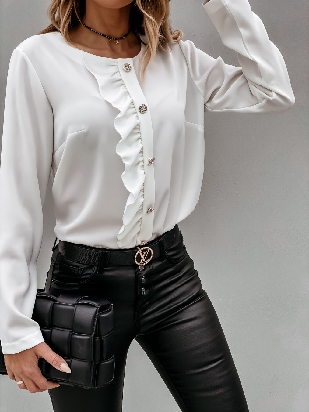 Long-Sleeved Ruffle Button Ladies Shirt NSYF5223